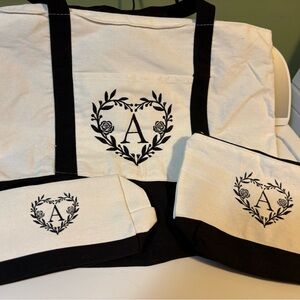 Elegant Black and Cream Tote Bag 3 Piece Set